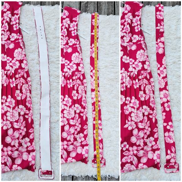 Pink Floral Dress ASOS Size 12 Plunge VNeck Belted Pleats Sleeveless Stretch - Picture 7 of 11